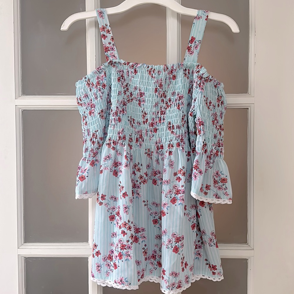 Speechless Kids Girls Blue Floral Off-Shoulder Blouse, Size L